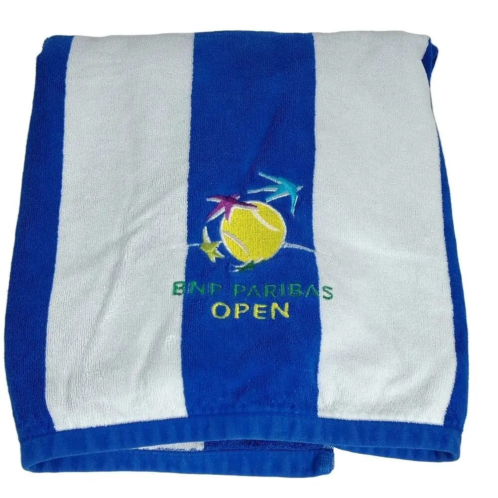 BNP Paribas Open Tennis Tournament Towel Blue White Embroidered Logo Beach Pool